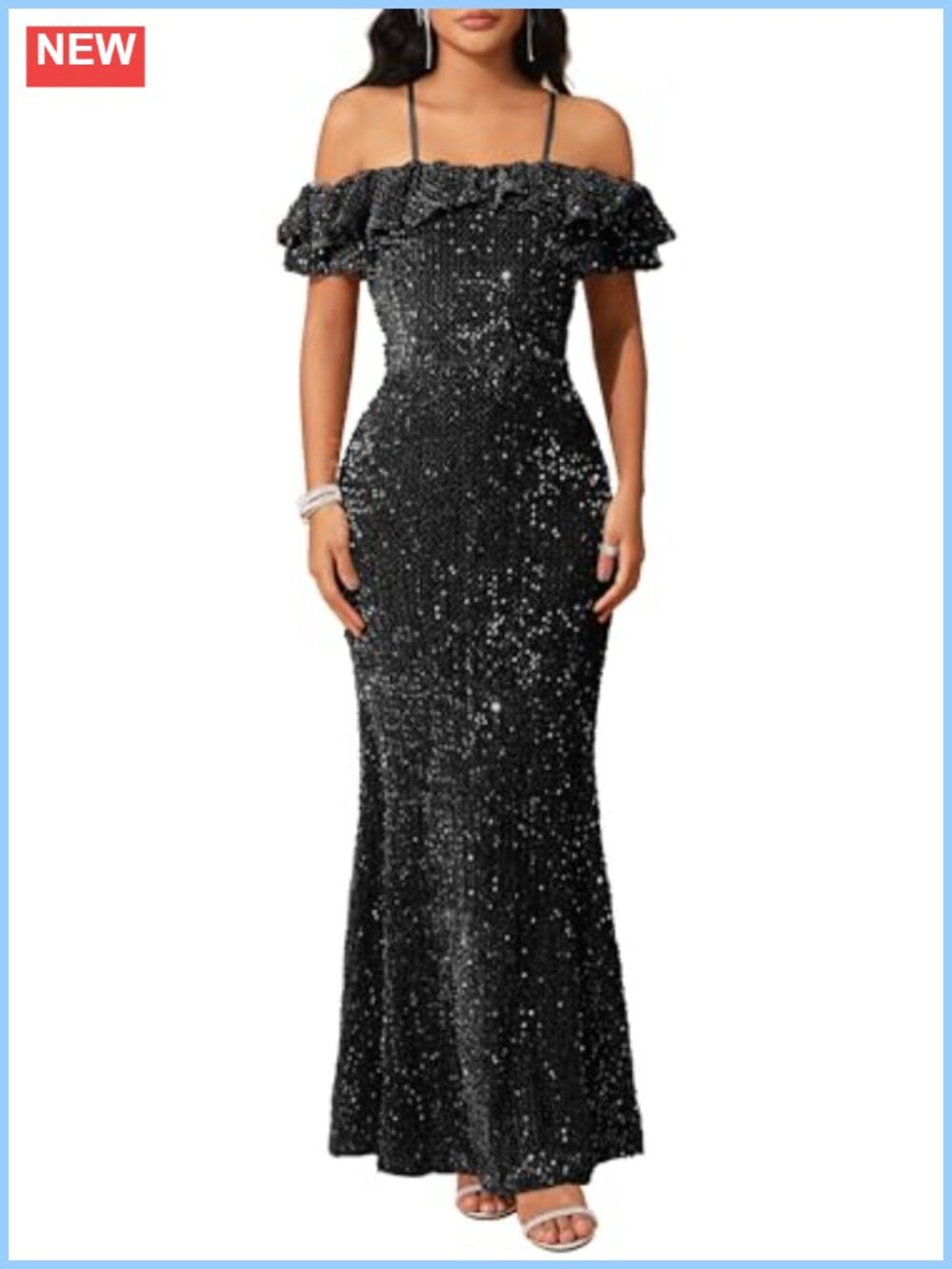 Off Shoulder Sequin Mermaid Evening Party Gown Bodycon Maxi Dress